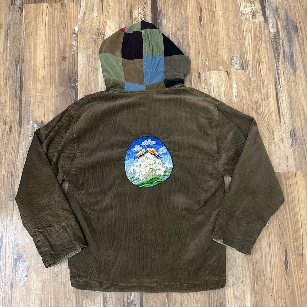 VTG Y2K 2000s Boho Hippie Patchwork Corduroy Butterfly Pullover Hoodie